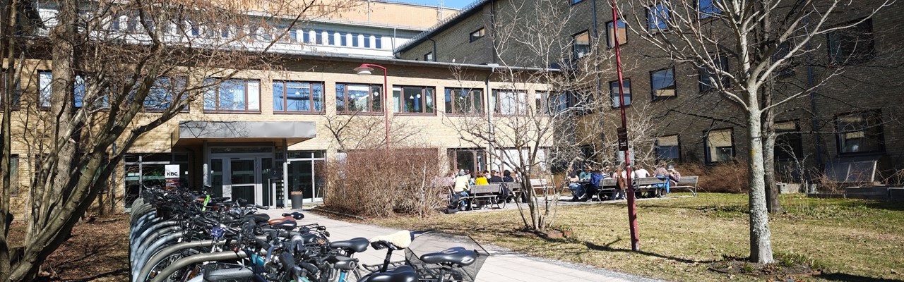 A row of bikes parked next to each other in front of a building.