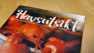 Framsidan på tidningen Havsutsikt. Omslagsbilden är en röd kräfta.