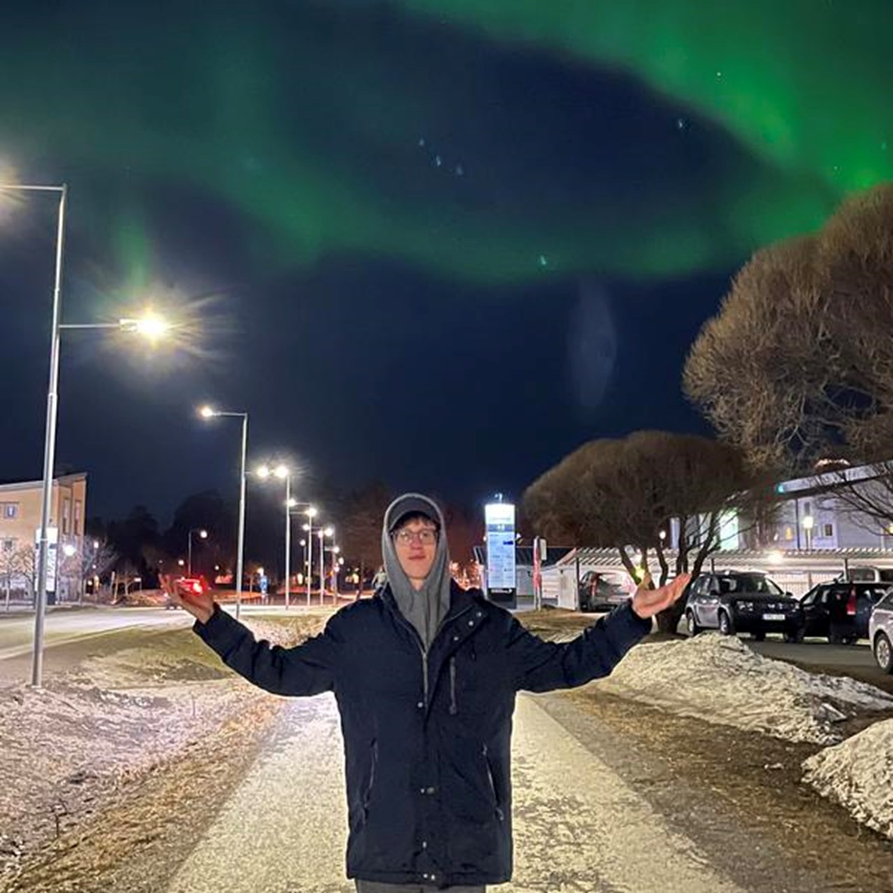 student experiencing the northern lights