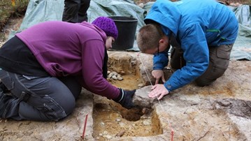 Bild på studenter vid arkeologisk utgrävning