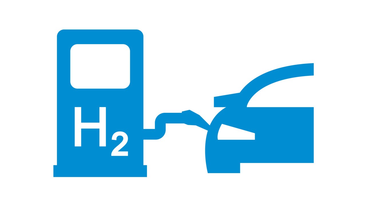 Illustration med en bränslepump för bil som tankar vätgas.