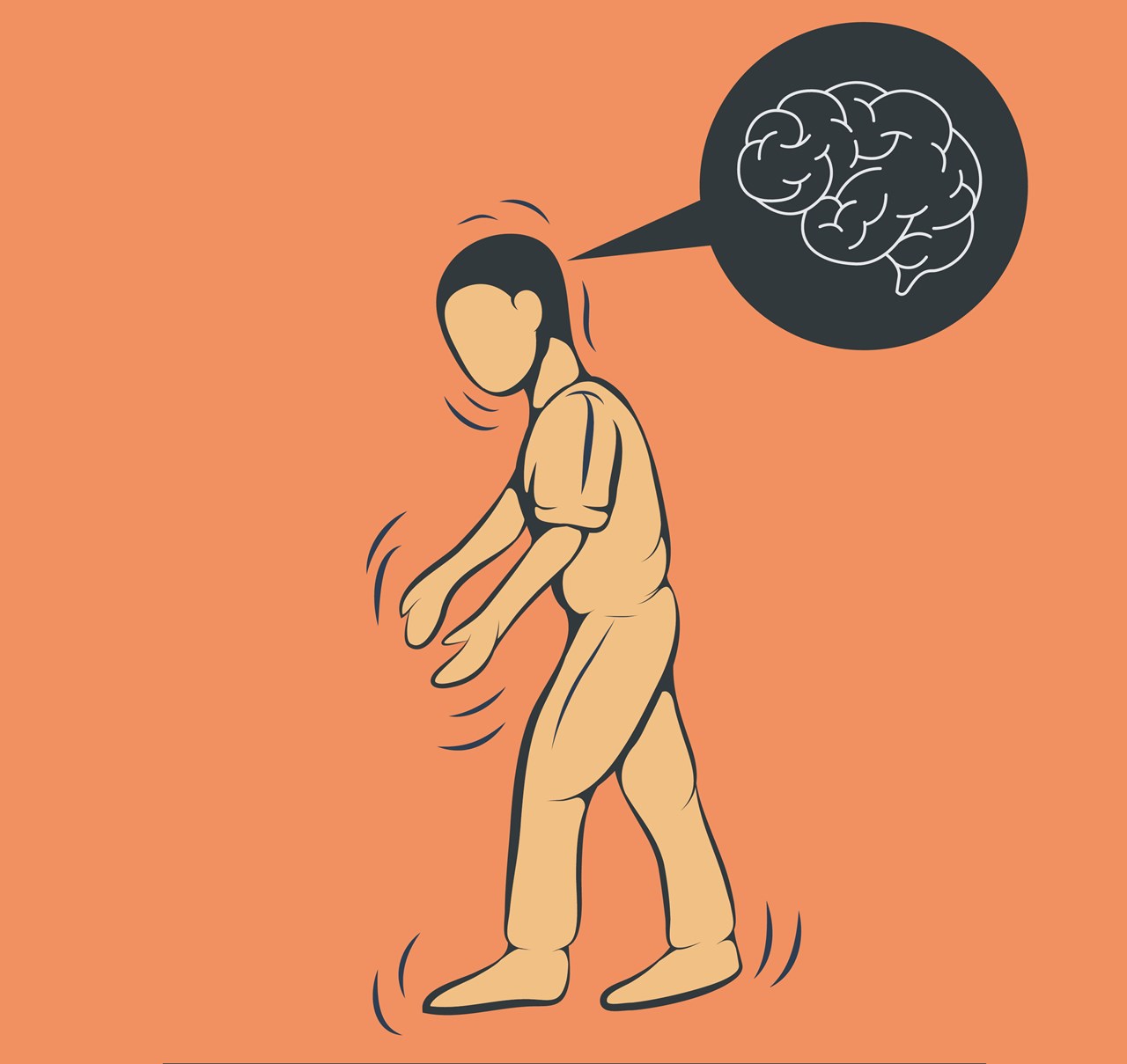 Illustration med en person med darrande gång för att illustrera Parkinson's sjukdom.