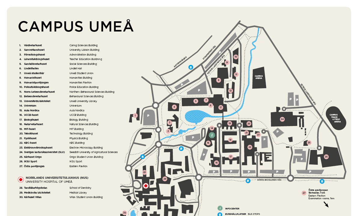 Bild över Umeå universitets campuskarta.