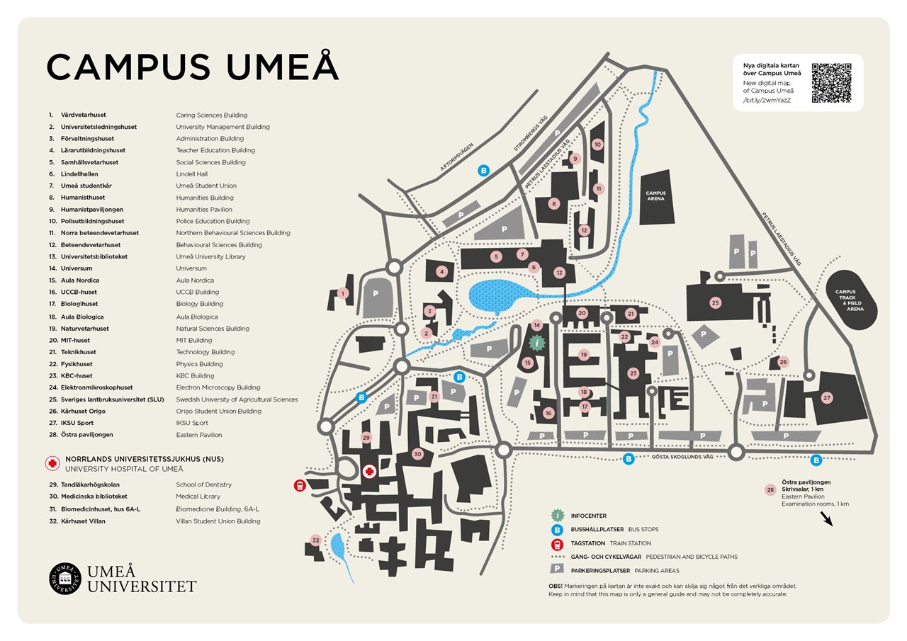 Karta av Campus Umeå och konstnärlig campus