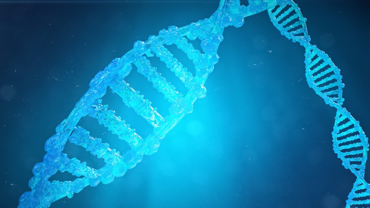 CRISPR-tekniken illustrerad som DNA-spiral med muterade gener som korrigerats med genteknik.