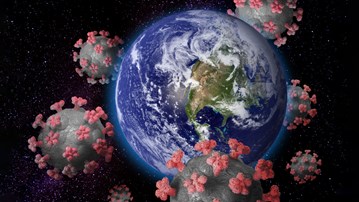 Bild på jorden omgiven av Coronavirus