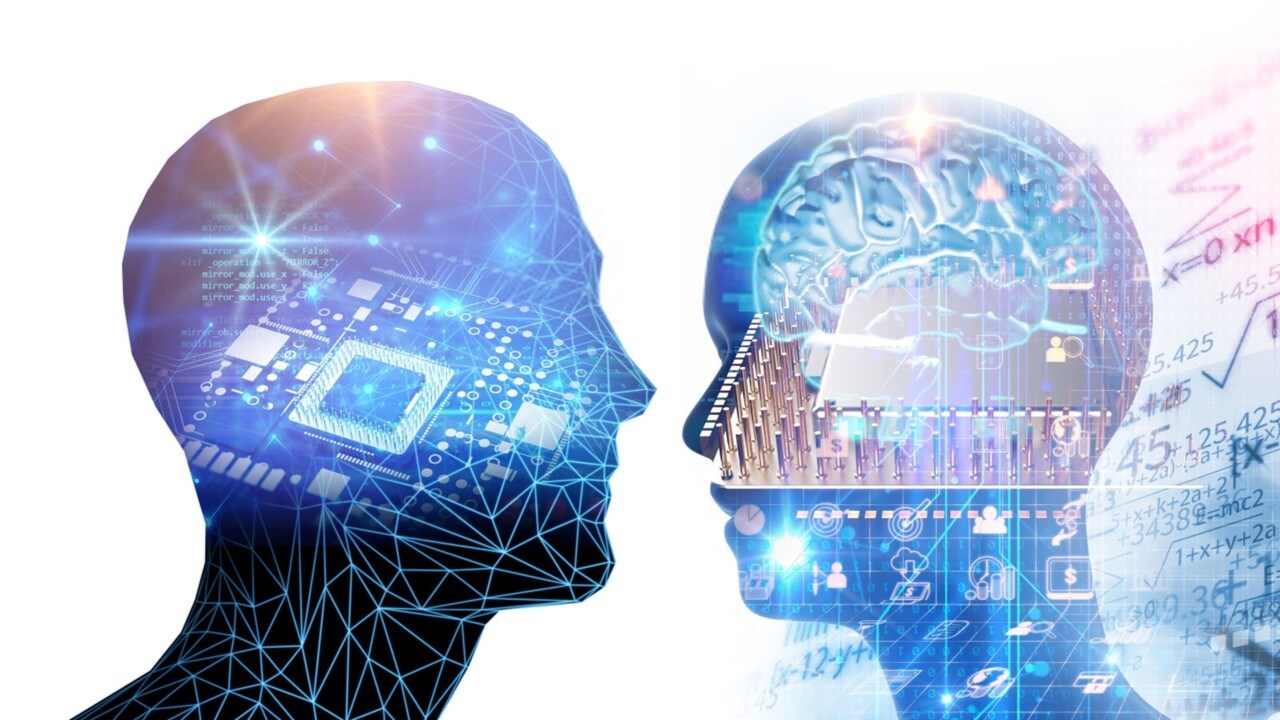 Illustration med två huvuden och symboler som ska illustrera artificiell intelligens.