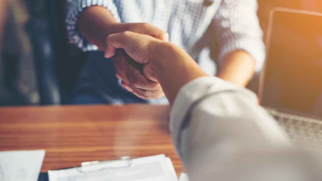 Two people shaking hands. 