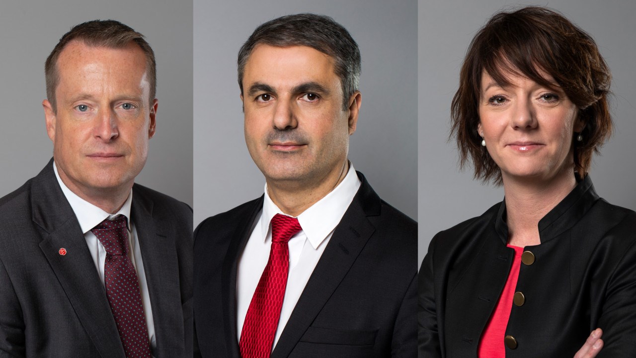 Ministrarna Anders Ygeman, Ibrahim Baylan och Matilda Ernkrans.