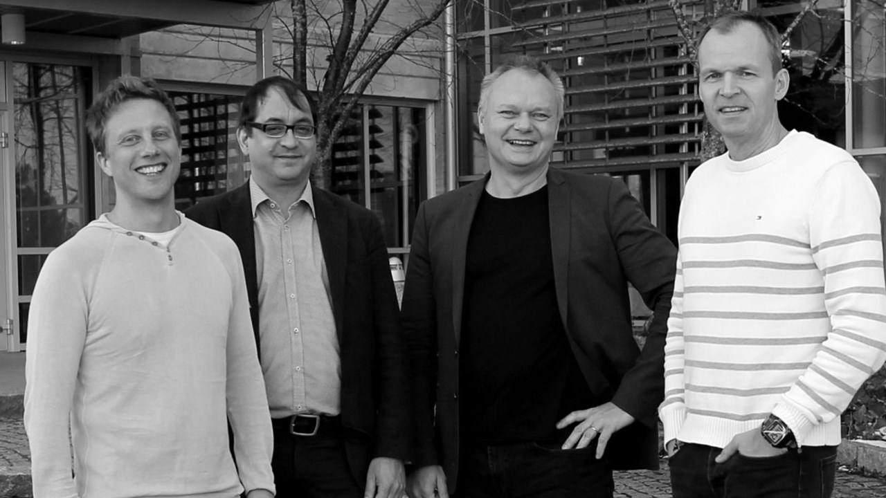 Grundare av Algoryx Simulations, Martin Servin, Claude Lacoursière, Kenneth Bodin och Anders Backman. Foto: Johanna Liljedahl.