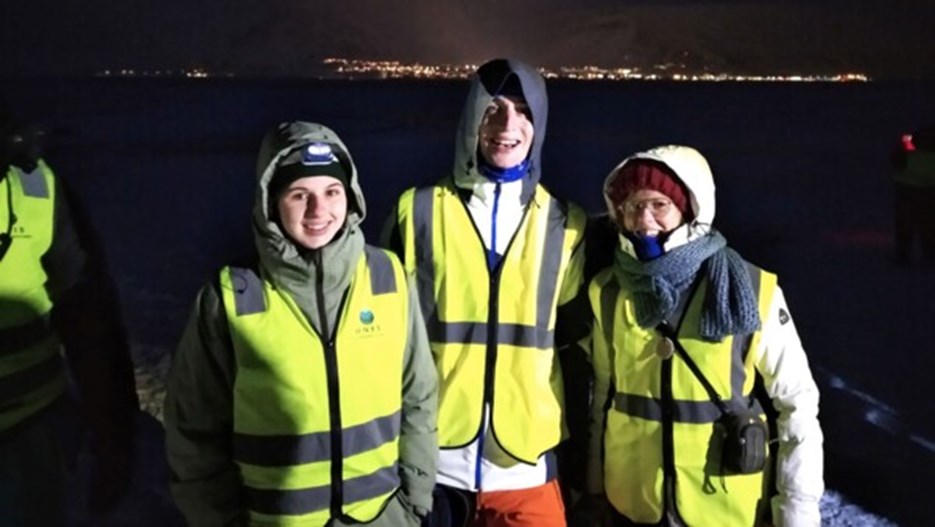 Audrey Schillings och hennes två kollegor i Longyearbyen, Svalbard.