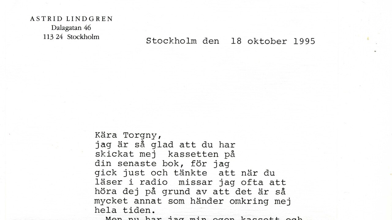 Brev till Torgny Lindgren från Astrid Lindgren. Från Torgny Lindgrens arkiv, Umeå universitetsbibliotek.