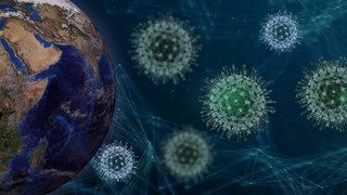 Image on the globe surrounded by Corona viruses