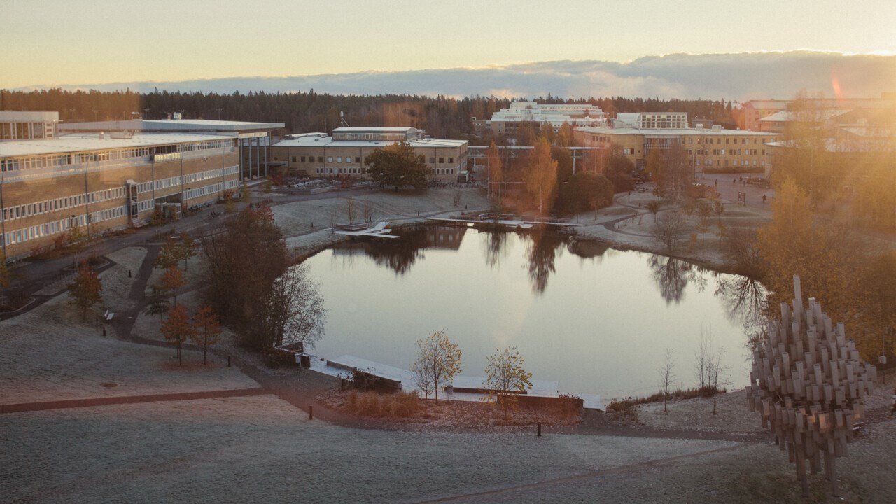 Fotografi på campusdammen en höstdag