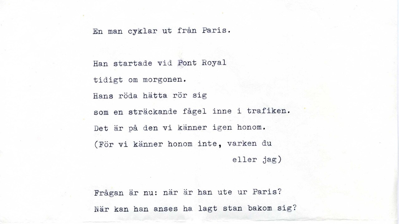 En dikt av Torgny Lindgren, skriven på skrivmaskin. Från Torgny Lindgrens arkiv, Umeå universitetsbibliotek.