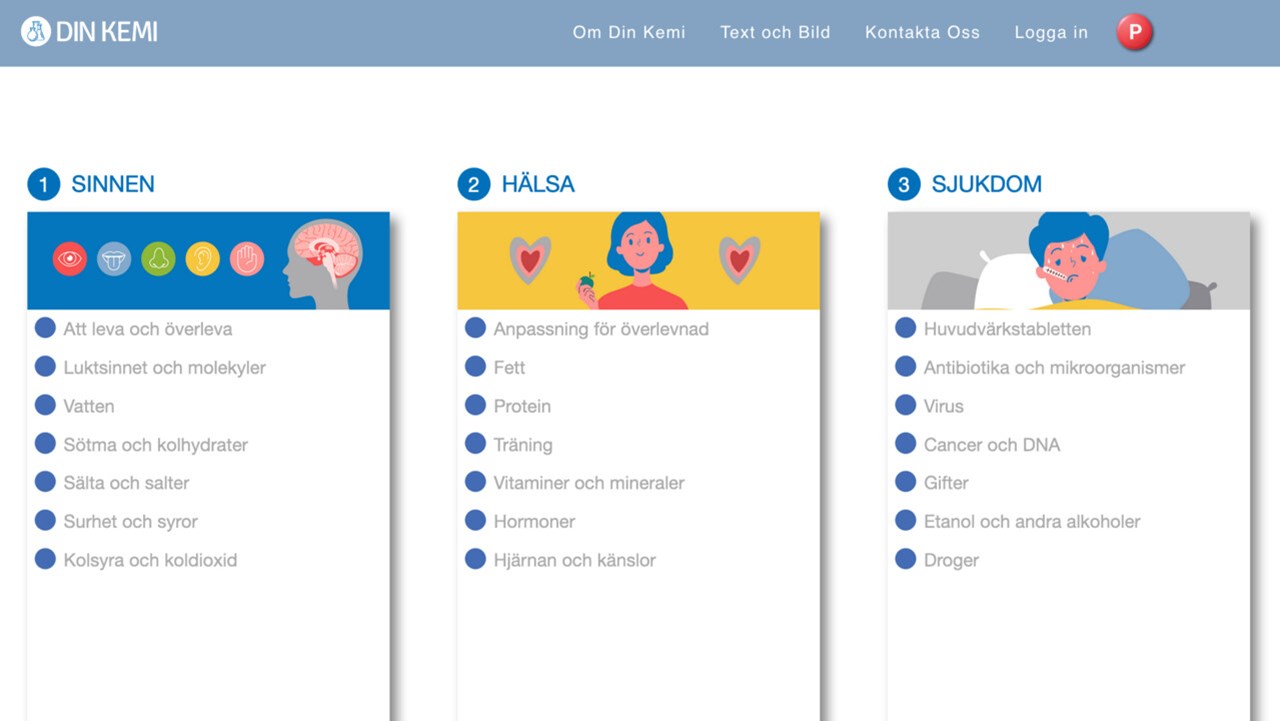 Bild på det webbaserade kemiläromedlet Din Kemi