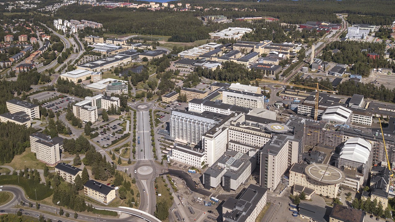 Flygbild över NUS och Umeå universitet.