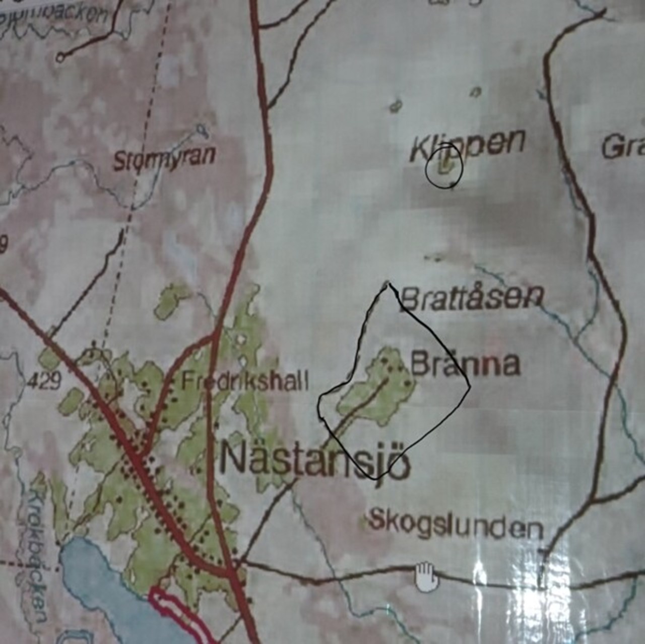Kartbild från fokusgruppsträff i Nästansjö, Vilhelmina kommun