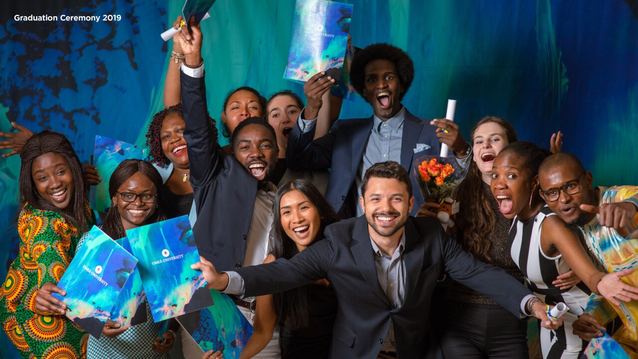 Students from USBE in the photo booth at Graduation Ceremony 2019