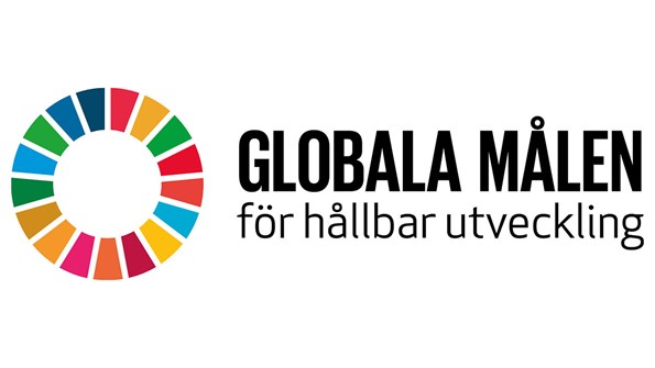 Logotyp för de globala målen i Agenda 2030 med texten Globala målen för hållbar utveckling.