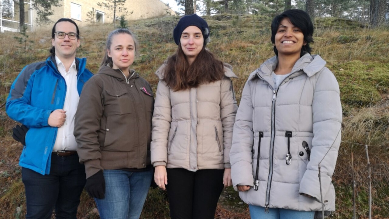 fContributing researchers at Umeå University. From left to right: Johan Henriksson, Katarina Vielfort, Barbara Sixt, Samada Muraleedharan