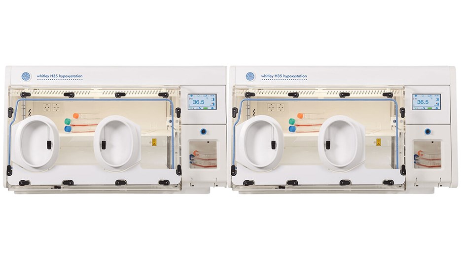 A pair of H35 Don Whitley hypoxic workstations for creating hypoxic and anoxic conditions