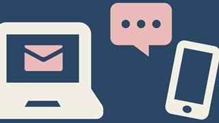 Grafisk illustration av dator med ett mail och en mobil med en pratbubbla