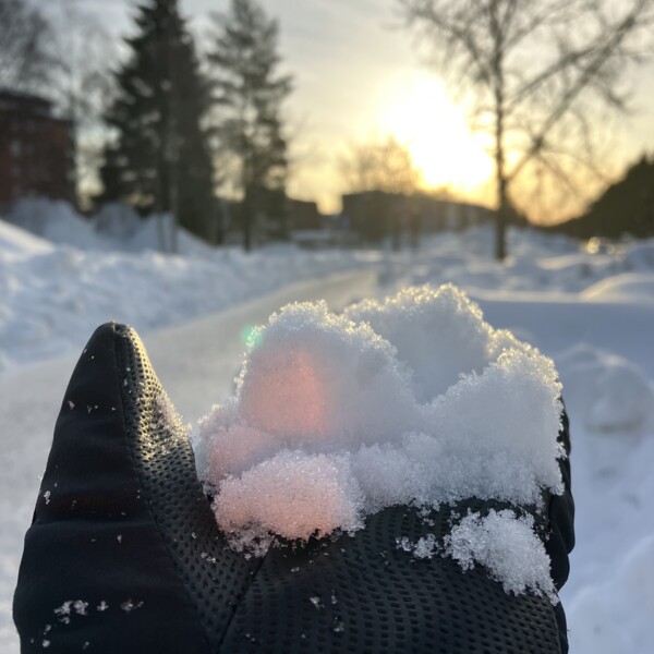 Photo of exchange student embracing the snow