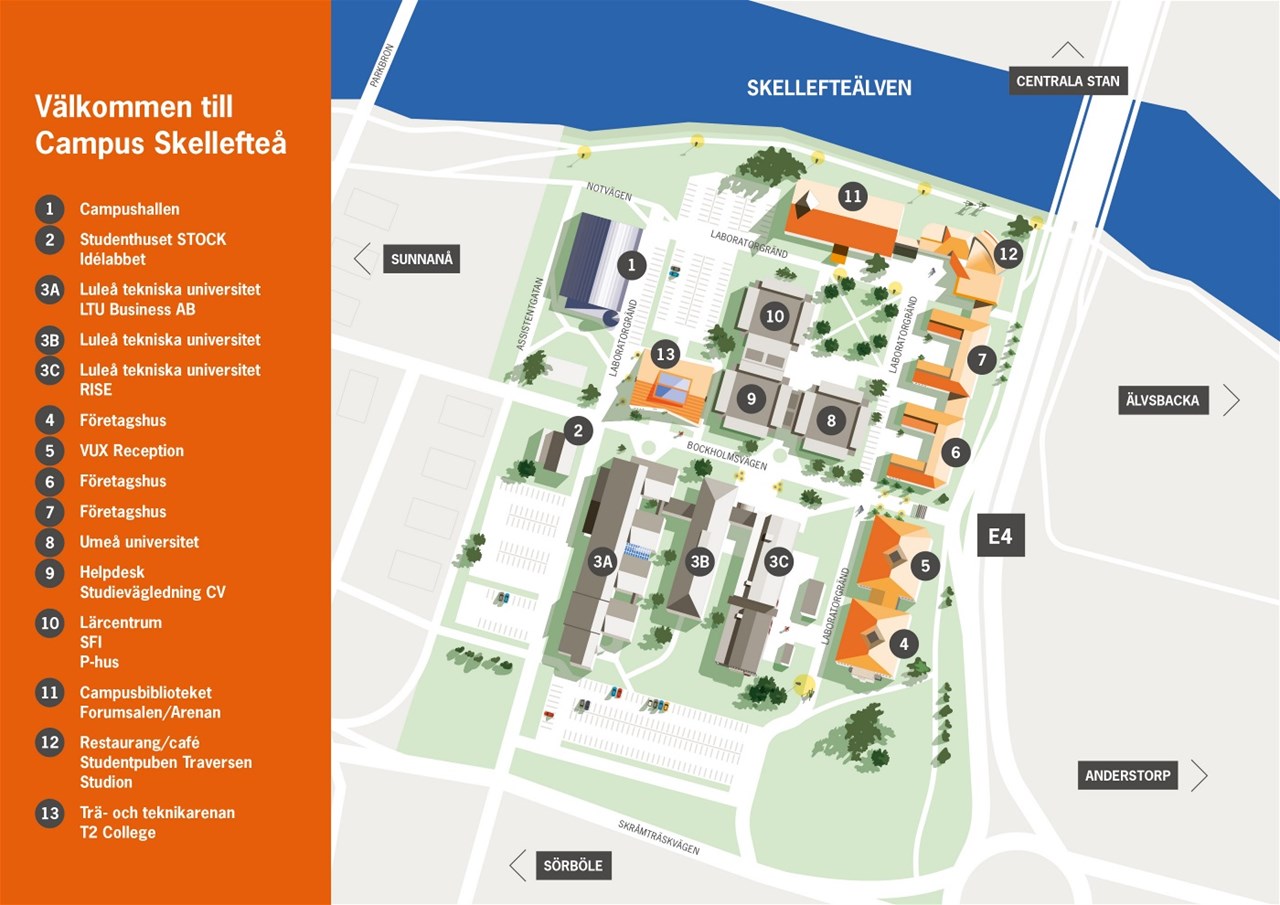 Bild på karta över Campus Skellefteå.