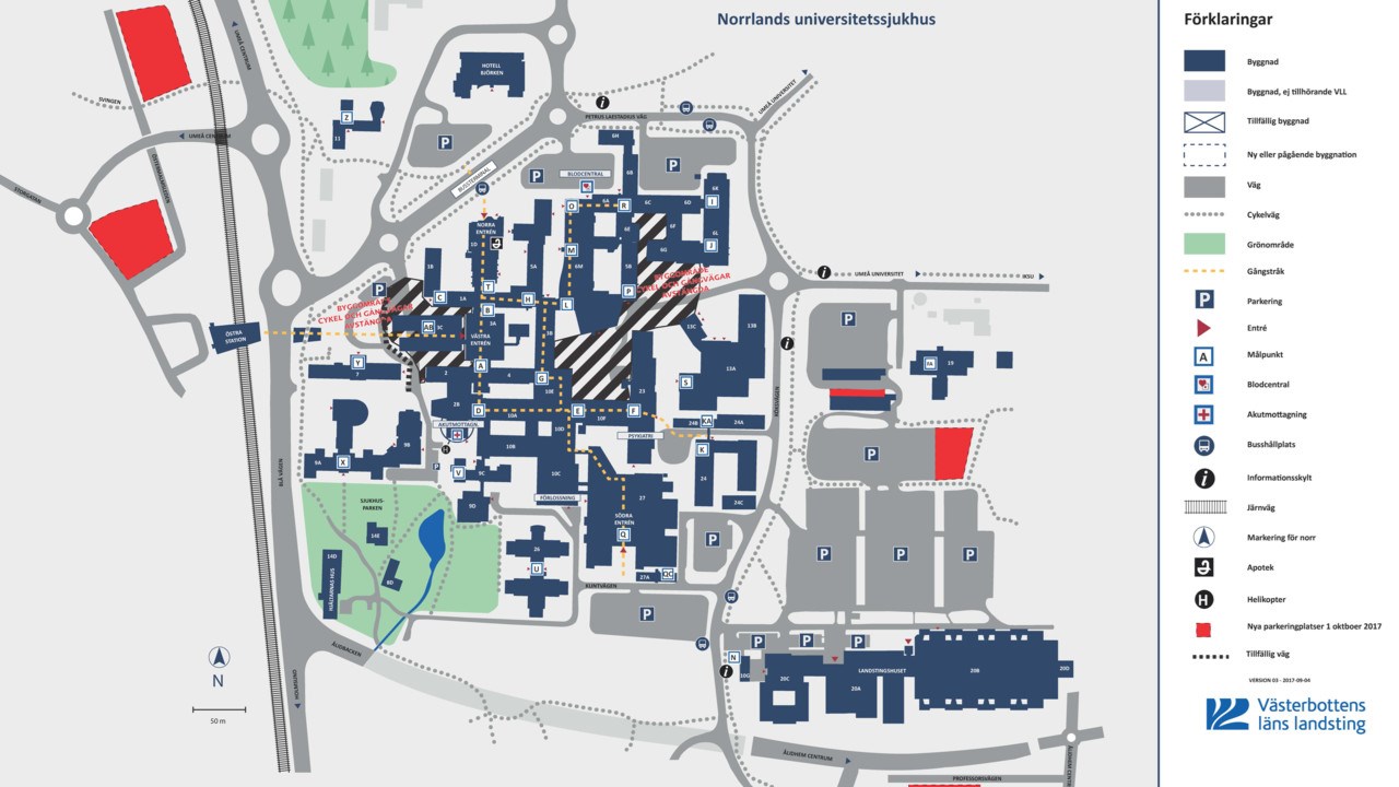 Karta över Norrlands universitets sjukhus