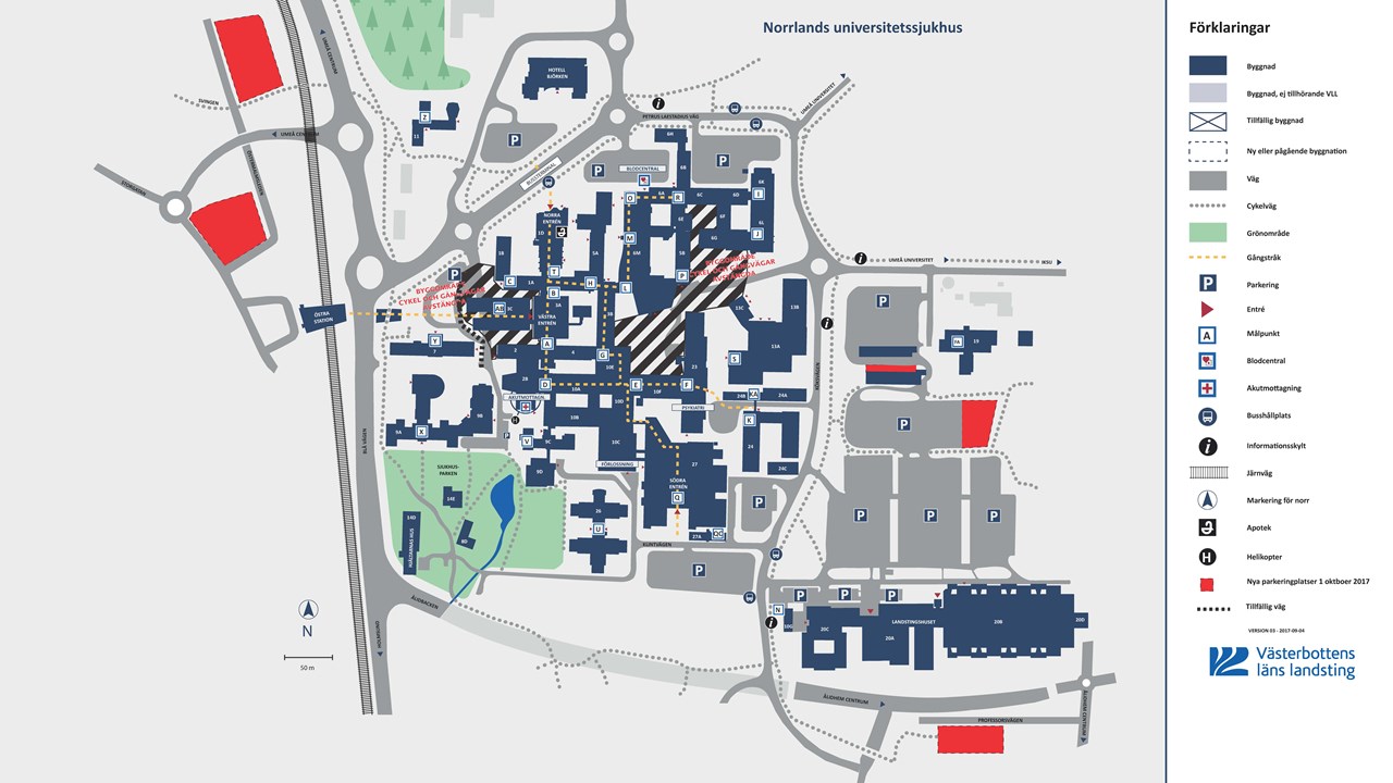 Karta över Norrlands universitets sjukhus