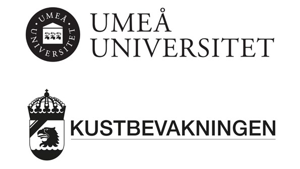 Logotyper för Umeå universitet och Kustbevakningen
