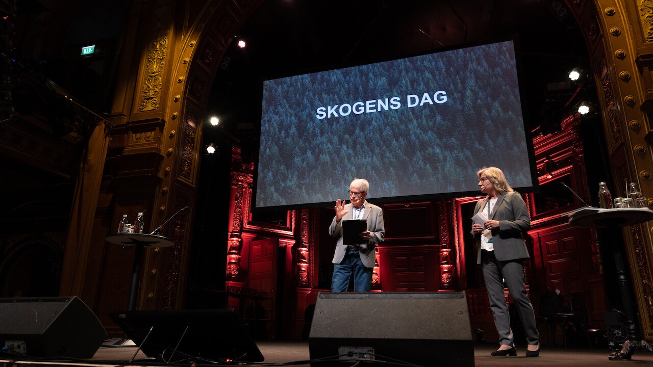 Camilla Sandström och Sverker Olofsson, moderatorer vid Skogens dag