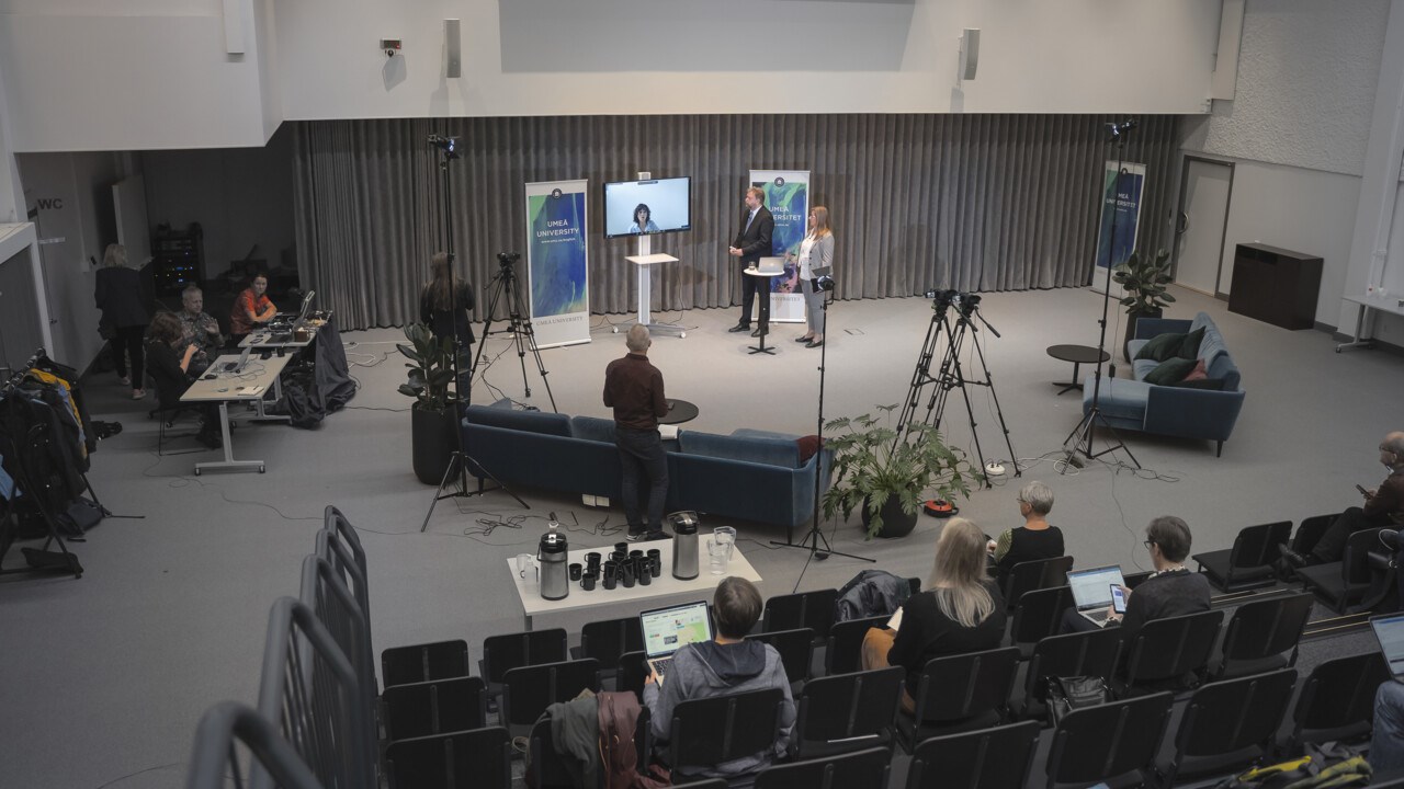Presskonferensen hölls på länk i Zoom från Umeå universitet. Ett 60-tal journalister medverkade, såväl nationella som internationella.
