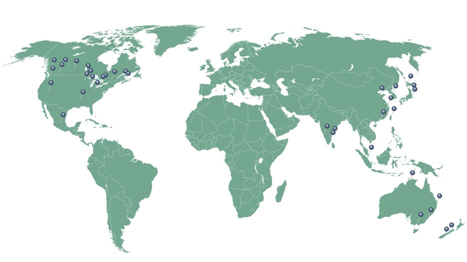 Karta över partneruniversitet på centrala avtal