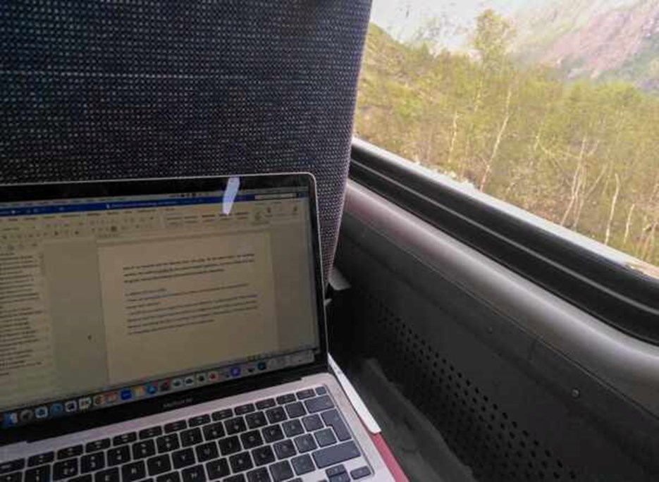 A laptop on a train