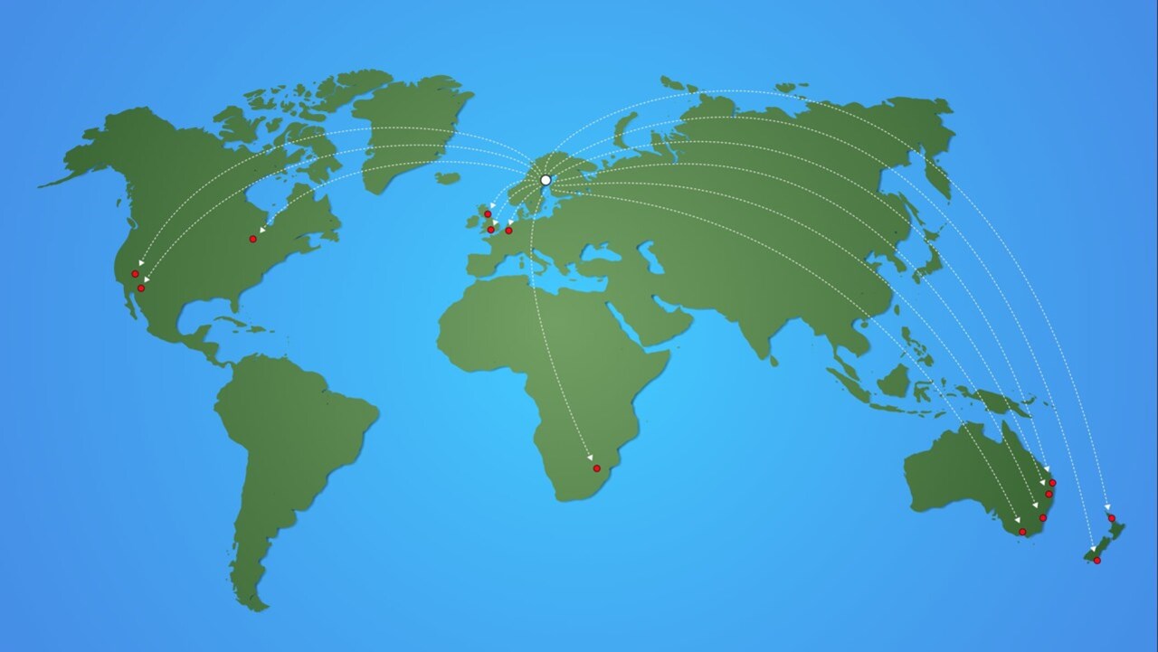 The map shows the places visited by doctoral students on predoctoral exchanges.