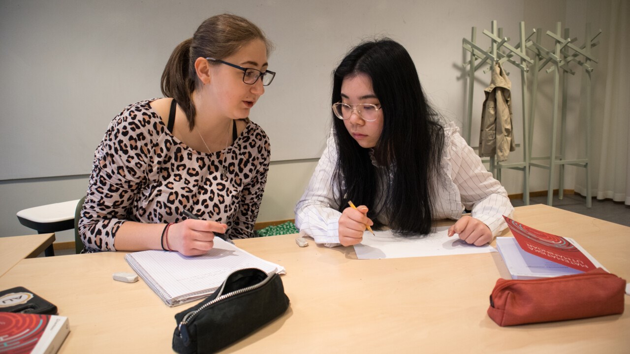 Bild på gymnasieeleverna Jonna Svedberg Konstantinidou och Shenying Xia