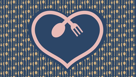 Illustration som föreställer ett hjärta, sked och gaffel.