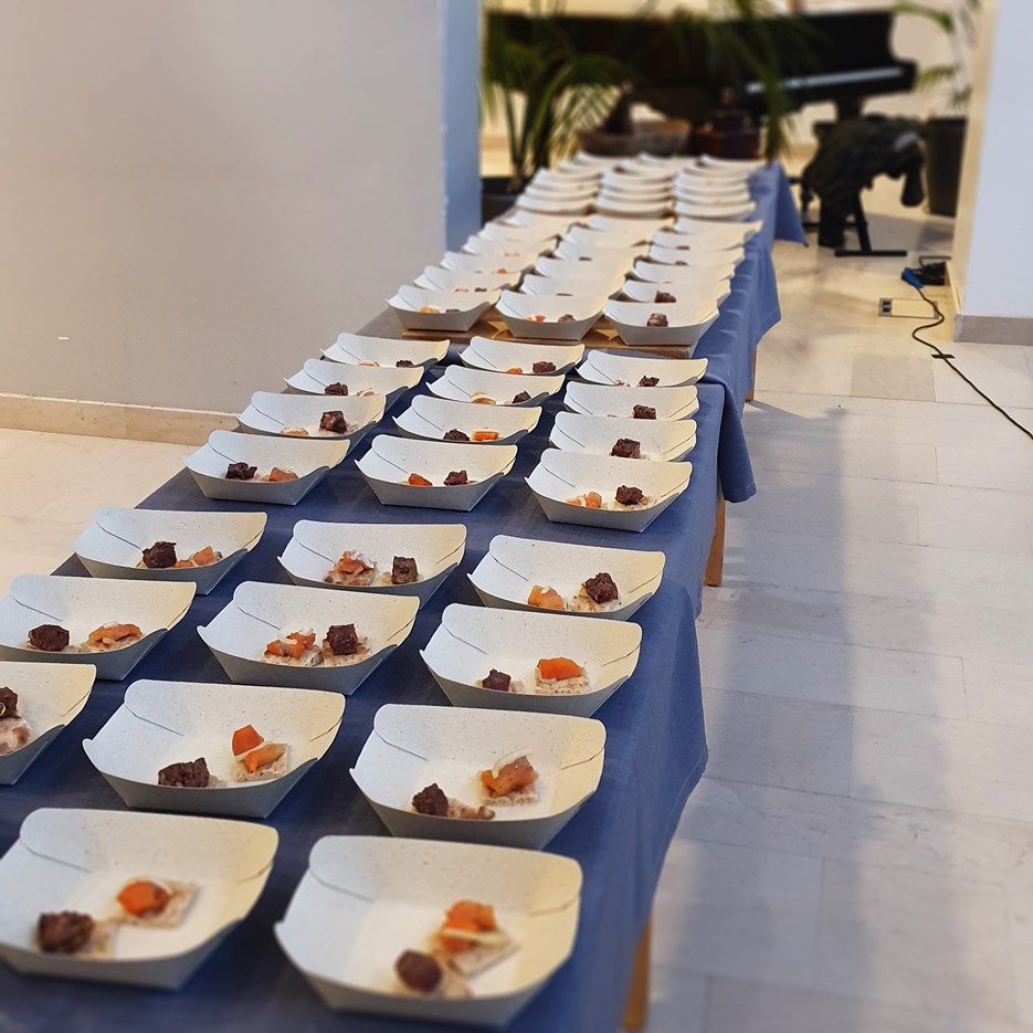 Taste samples lined up on tables