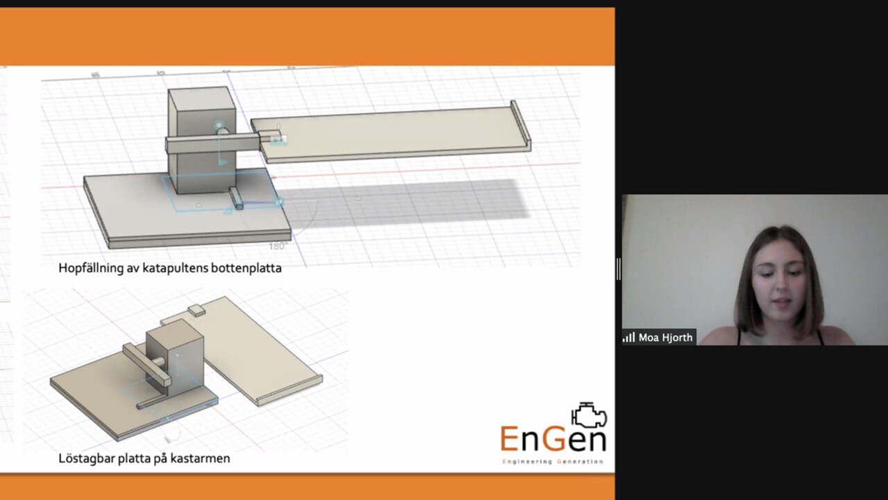 Skärmbild från tekniskfysikstudenters presentation i Zoom av projektet med landningsmoduler
