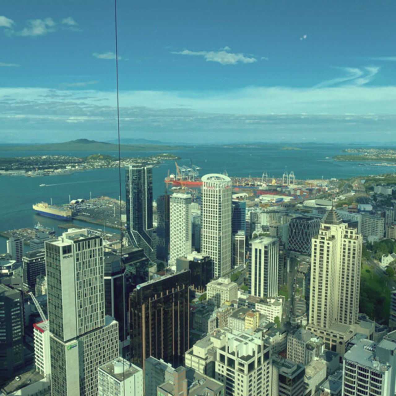 Auckland skyline, från Skytower i Auckland, Nya Zeeland
