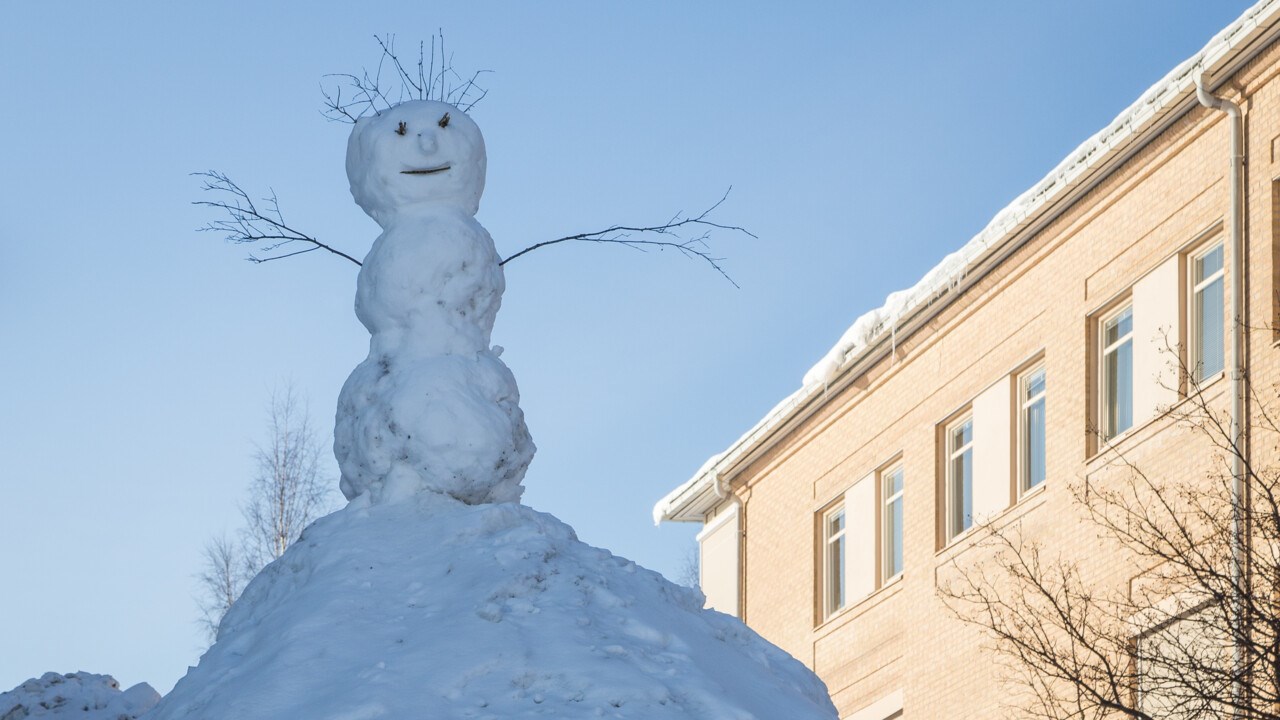 Snöfigur på campus