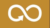 Arrow shaped as an infinity symbol symbolising reuse and sustainability.