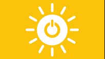 Illustration med vit sol på gul bakgrund som ska symbolisera energi.