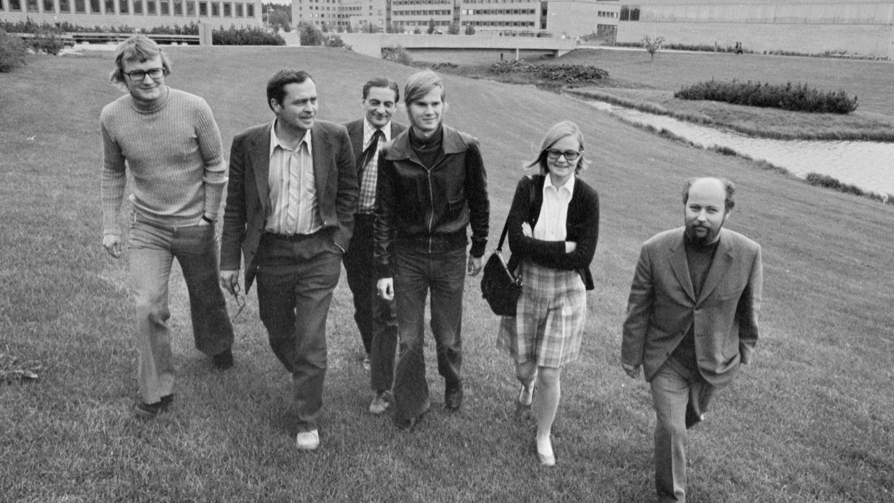 Faculty members from the early 1970s. From left: Kjell Lundmark, Harry Forsell, Pär-Erik Back, Sten Markgren, Gunnel Gustafsson and Dan Brändström.