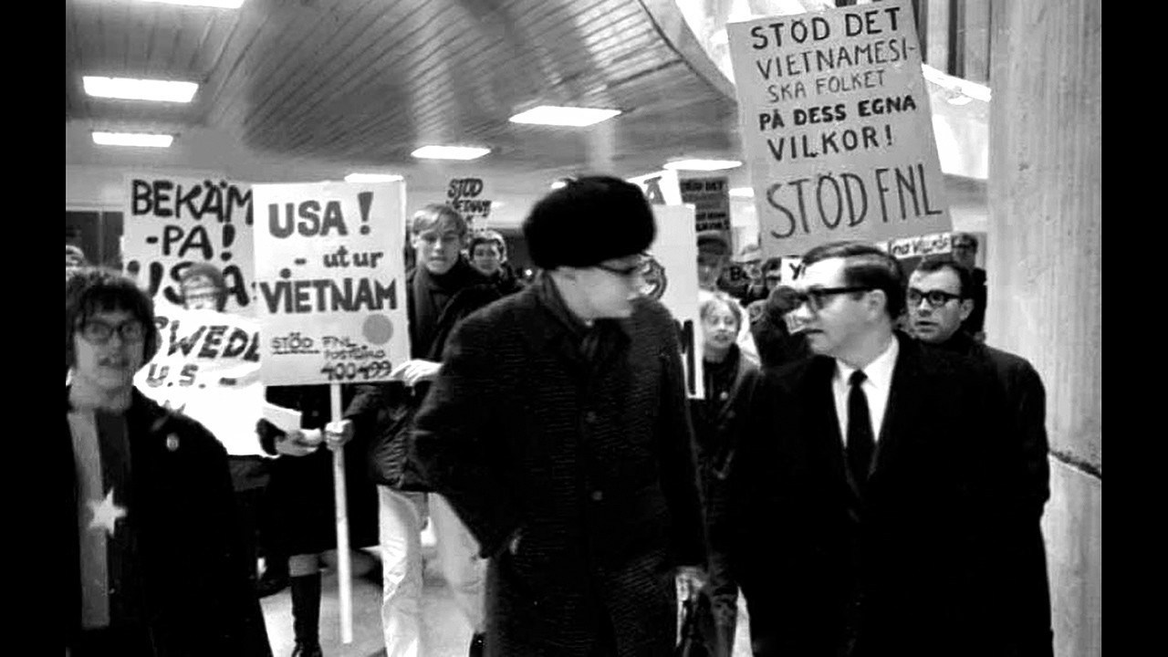 Demonstration vid den amerikanska ambassadörens besök 1968.