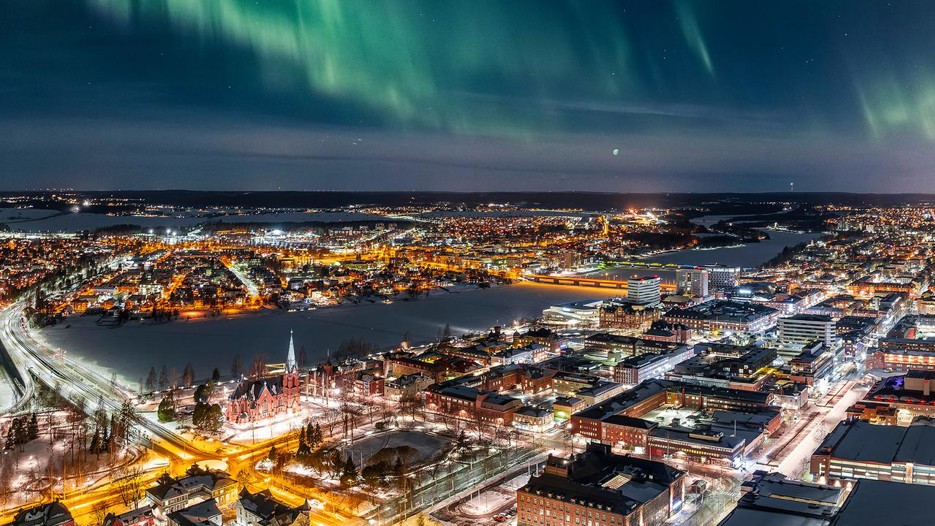 Northern Lights over Umeå  city