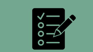 Checklist icon with a ticked row and a pen.