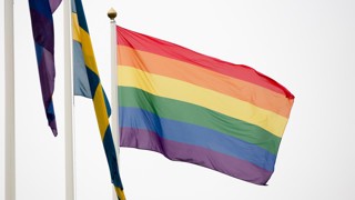 Prideflagga på campus i samband med Pridefestivalen 2015-09-18.